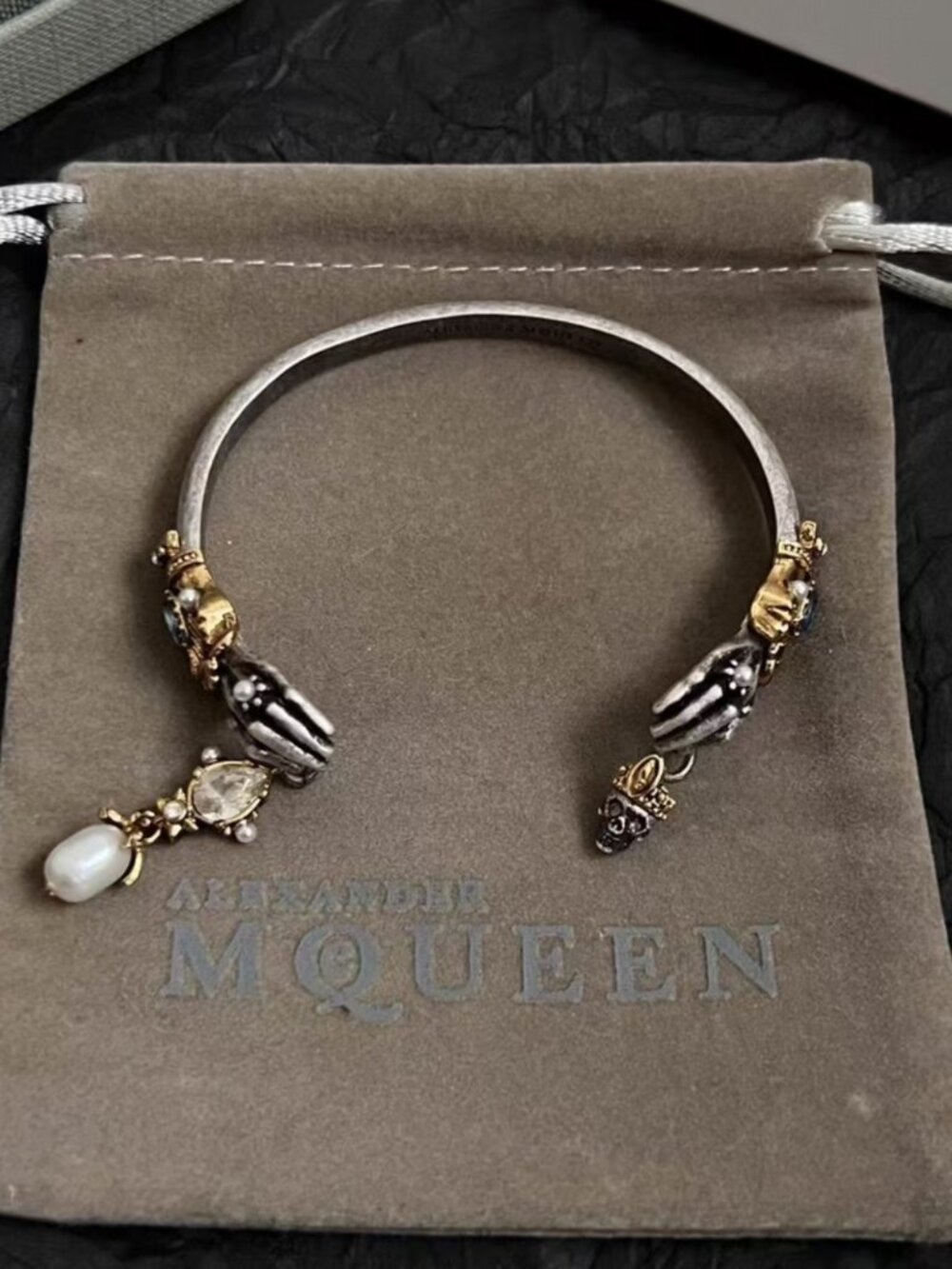 Alexander McQueen Skeleton Hand & Pearl Cuff Bracelet - Picture 4 of 4